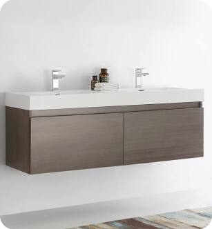 Fresca FCB8042GO-I Mezzo 59" Gray Oak Modern Bathroom Vanity with Integrated Double Sink