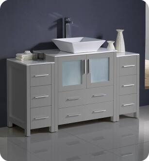 Fresca FCB62-123012GR-CWH-V Torino 54" Grey Modern Bathroom Cabinets with Top & Vessel Sink