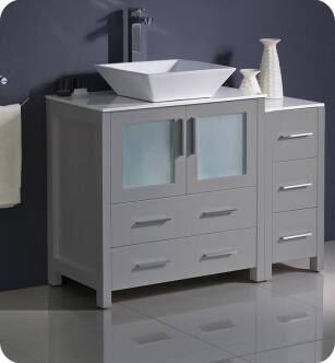 Fresca FCB62-3012GR-CWH-V Torino 42" Grey Modern Bathroom Cabinets with Top & Vessel Sink