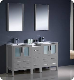 Fresca FVN62-241224GR-UNS Torino 60" Grey Modern Double Sink Bathroom Vanity with Side Cabinet and Integrated Sinks