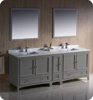 Fresca FVN20-361236GR Oxford 84" Gray Traditional Double Sink Bathroom Vanity with Side Cabinet