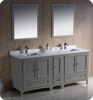 Fresca FVN20-301230GR Oxford 72" Gray Traditional Double Sink Bathroom Vanity with Side Cabinet