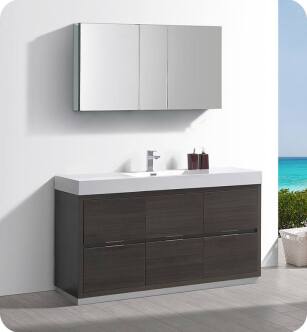 Fresca FVN8460GO Valencia 60" Gray Oak Free Standing Modern Bathroom Vanity with Medicine Cabinet