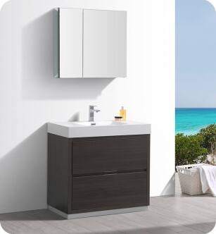 Fresca FVN8436GO Valencia 36" Gray Oak Free Standing Modern Bathroom Vanity with Medicine Cabinet