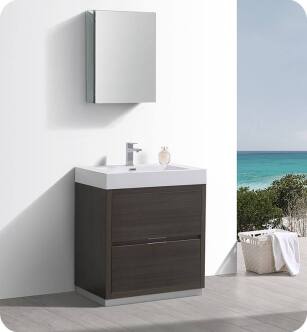 Fresca FVN8430GO Valencia 30" Gray Oak Free Standing Modern Bathroom Vanity with Medicine Cabinet