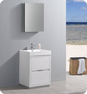 Fresca FVN8424WH Valencia 24" Glossy White Free Standing Modern Bathroom Vanity with Medicine Cabinet