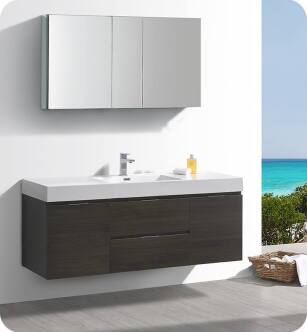 Fresca FVN8360GO Valencia 60" Gray Oak Wall Hung Modern Bathroom Vanity with Medicine Cabinet