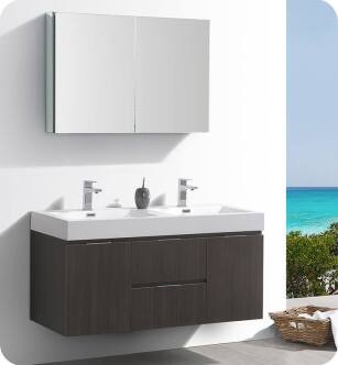 Fresca FVN8348GO-D Valencia 48" Gray Oak Wall Hung Double Sink Modern Bathroom Vanity with Medicine Cabinet