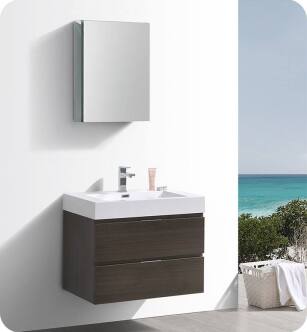 Fresca FVN8330GO Valencia 30" Gray Oak Wall Hung Modern Bathroom Vanity with Medicine Cabinet