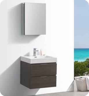 Fresca FVN8324GO Valencia 24" Gray Oak Wall Hung Modern Bathroom Vanity with Medicine Cabinet