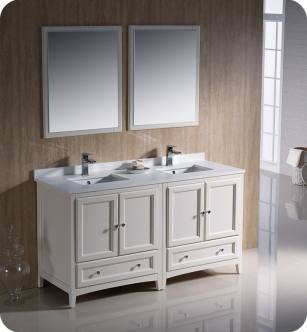 Fresca FVN20-3030AW Oxford 60" Traditional Double Sink Bathroom Vanity in Antique White