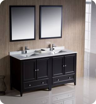 Fresca FVN20-3030ES Oxford 60" Traditional Double Sink Bathroom Vanity in Espresso