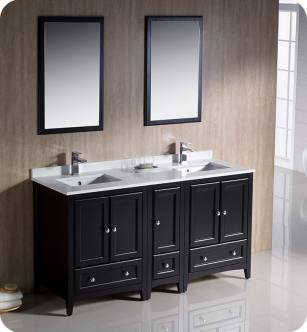 Fresca FVN20-241224ES Oxford 60" Traditional Double Sink Bathroom Vanity with Side Cabinet in Espresso