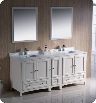Fresca FVN20-301230AW Oxford 72" Traditional Double Sink Bathroom Vanity with Side Cabinet in Antique White