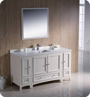 Fresca FVN20-123612AW Oxford 60" Traditional Bathroom Vanity with 2 Side Cabinets in Antique White