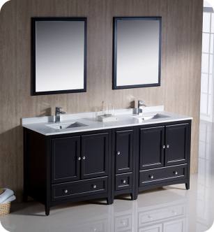 Fresca FVN20-301230ES Oxford 72" Traditional Double Sink Bathroom Vanity with Side Cabinet in Espresso