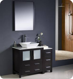 Fresca FVN62-3012ES-VSL Torino 42" Modern Bathroom Vanity with Side Cabinet and Vessel Sink in Espresso