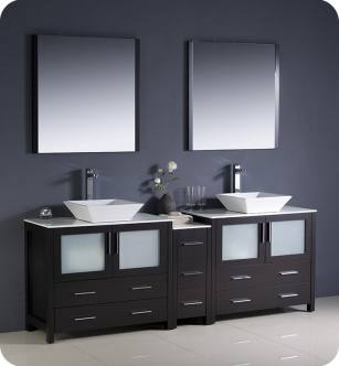 Fresca FVN62-361236ES-VSL Torino 84" Double Sink Modern Bathroom Vanity with Side Cabinet and Vessel Sinks in Espresso