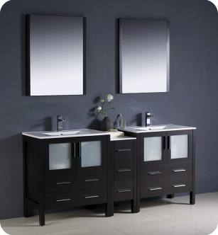 Fresca FVN62-301230ES-UNS Torino 72" Double Sink Modern Bathroom Vanity with Side Cabinet and Integrated Sinks in Espresso