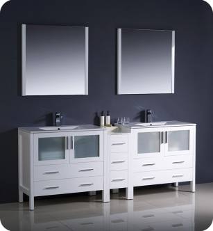 Fresca FVN62-361236WH-UNS Torino 84" Double Sink Modern Bathroom Vanity with Side Cabinet and Integrated Sinks in White