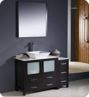 Fresca FVN62-3612ES-VSL Torino 48" Modern Bathroom Vanity with Side Cabinet and Vessel Sink in Espresso