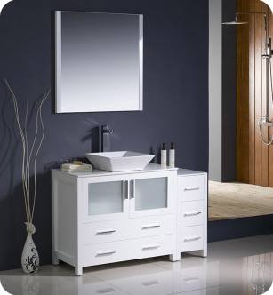 Fresca FVN62-3612WH-VSL Torino 48" Modern Bathroom Vanity with Side Cabinet and Vessel Sink in White