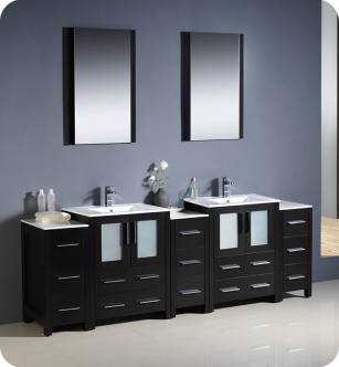 Fresca FVN62-72ES-UNS Torino 84" Double Sink Modern Bathroom Vanity with 3 Side Cabinets and Integrated Sinks in Espresso