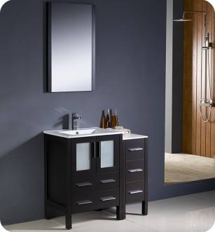 Fresca FVN62-2412ES-UNS Torino 36" Modern Bathroom Vanity with Side Cabinet and Integrated Sinks in Espresso