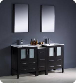 Fresca FVN62-241224ES-UNS Torino 60" Double Sink Modern Bathroom Vanity with Side Cabinet and Integrated Sinks in Espresso