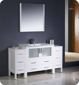 Fresca FVN62-123612WH-UNS Torino 60" Modern Bathroom Vanity with 2 Side Cabinets and Integrated Sink in White