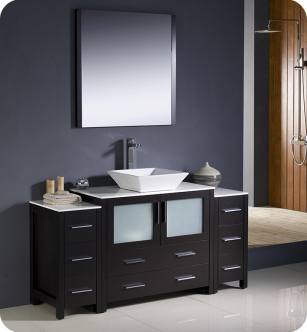 Fresca FVN62-123612ES-VSL Torino 60" Modern Bathroom Vanity with 2 Side Cabinets and Vessel Sink in Espresso