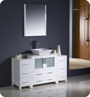 Fresca FVN62-123012WH-VSL Torino 54" Modern Bathroom Vanity with 2 Side Cabinets and Vessel Sink in White