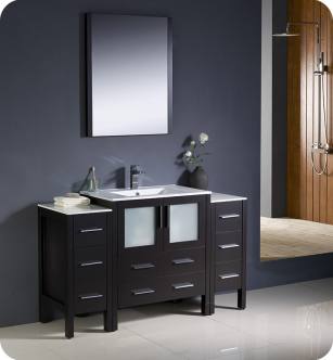 Fresca FVN62-123012ES-UNS Torino 54" Modern Bathroom Vanity with 2 Side Cabinets and Integrated Sink in Espresso
