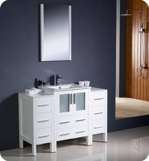Fresca FVN62-122412WH-UNS Torino 48" Modern Bathroom Vanity with 2 Side Cabinets and Integrated Sink in White