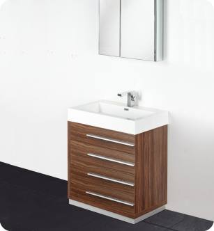 Fresca FVN8030GW Livello 30" Modern Bathroom Vanity with Medicine Cabinet in Walnut
