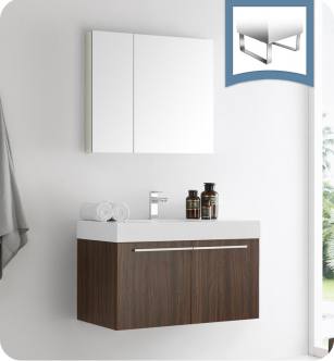 Fresca FVN8090GW Vista 36" Walnut Modern Bathroom Vanity with Medicine Cabinet
