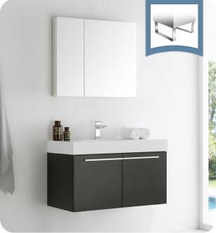 Fresca FVN8090BW Vista 36" Black Modern Bathroom Vanity with Medicine Cabinet