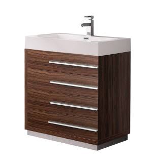 Fresca FCB8030GW-I Livello 30" Walnut Modern Bathroom Cabinet with Integrated Sink