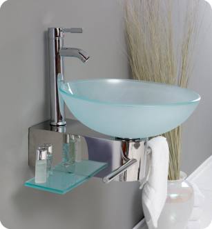 Fresca FVN1012 Cristallino 18" Modern Glass Bathroom Vanity with Frosted Vessel Sink