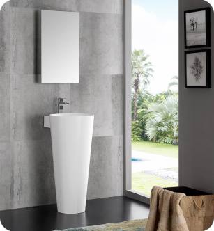 Fresca FVN5022WH Messina 16" White Pedestal Bathroom Sink with Medicine Cabinet