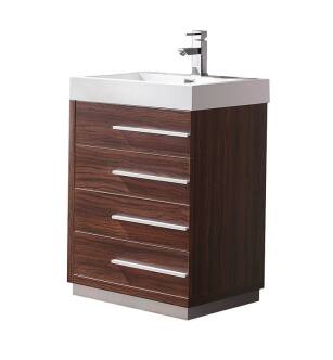 Fresca FCB8024GW-I Livello 24" Walnut Modern Bathroom Cabinet with Integrated Sink