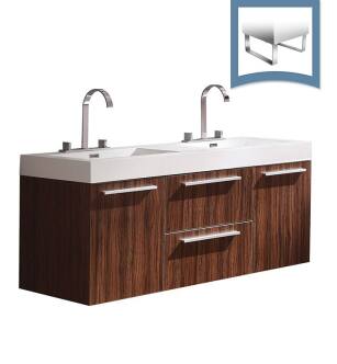 Fresca FCB8013GW-I Opulento 54" Walnut Modern Double Sink Bathroom Cabinet with Integrated Sinks