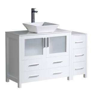 Fresca FCB62-3612WH-CWH-V Torino 48" White Modern Bathroom Cabinets with Top & Vessel Sink