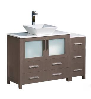 Fresca FCB62-3612GO-CWH-V Torino 48" Gray Oak Modern Bathroom Cabinets with Top & Vessel Sink