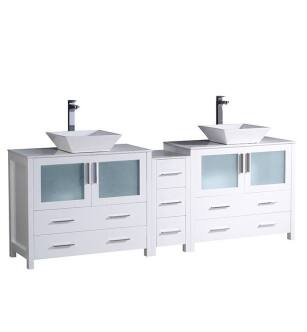 Fresca FCB62-361236WH-CWH-V Torino 84" White Modern Double Sink Bathroom Cabinets with Tops & Vessel Sinks