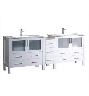 Fresca FCB62-361236WH-I Torino 84" White Modern Double Sink Bathroom Cabinets with Integrated Sinks