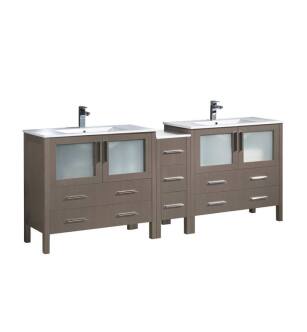 Fresca FCB62-361236GO-I Torino 84" Gray Oak Modern Double Sink Bathroom Cabinets with Integrated Sinks