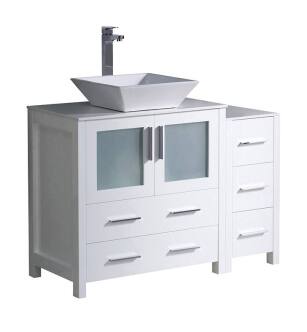 Fresca FCB62-3012WH-CWH-V Torino 42" White Modern Bathroom Cabinets with Top & Vessel Sink