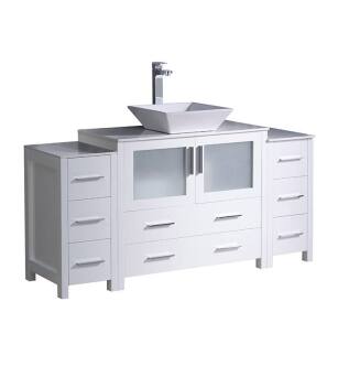 Fresca FCB62-123612WH-CWH-V Torino 60" White Modern Bathroom Cabinets with Top & Vessel Sink