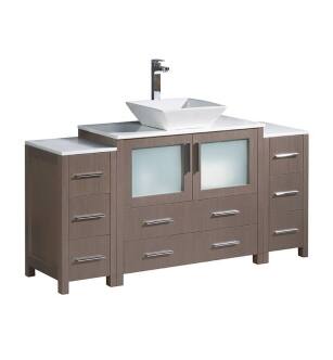 Fresca FCB62-123612GO-CWH-V Torino 60" Gray Oak Modern Bathroom Cabinets with Top & Vessel Sink